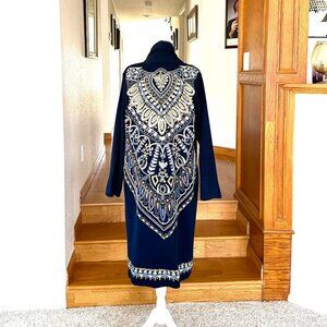 Soft Surroundings Cardigan Embroidered Beaded Sequin Cardigan Duster Navy